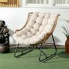Garden Lounge, Rattan Look, Outdoor Armchair, with Cushion, Metal Frame, 75x101x90 cm, Natural/Khaki/Black