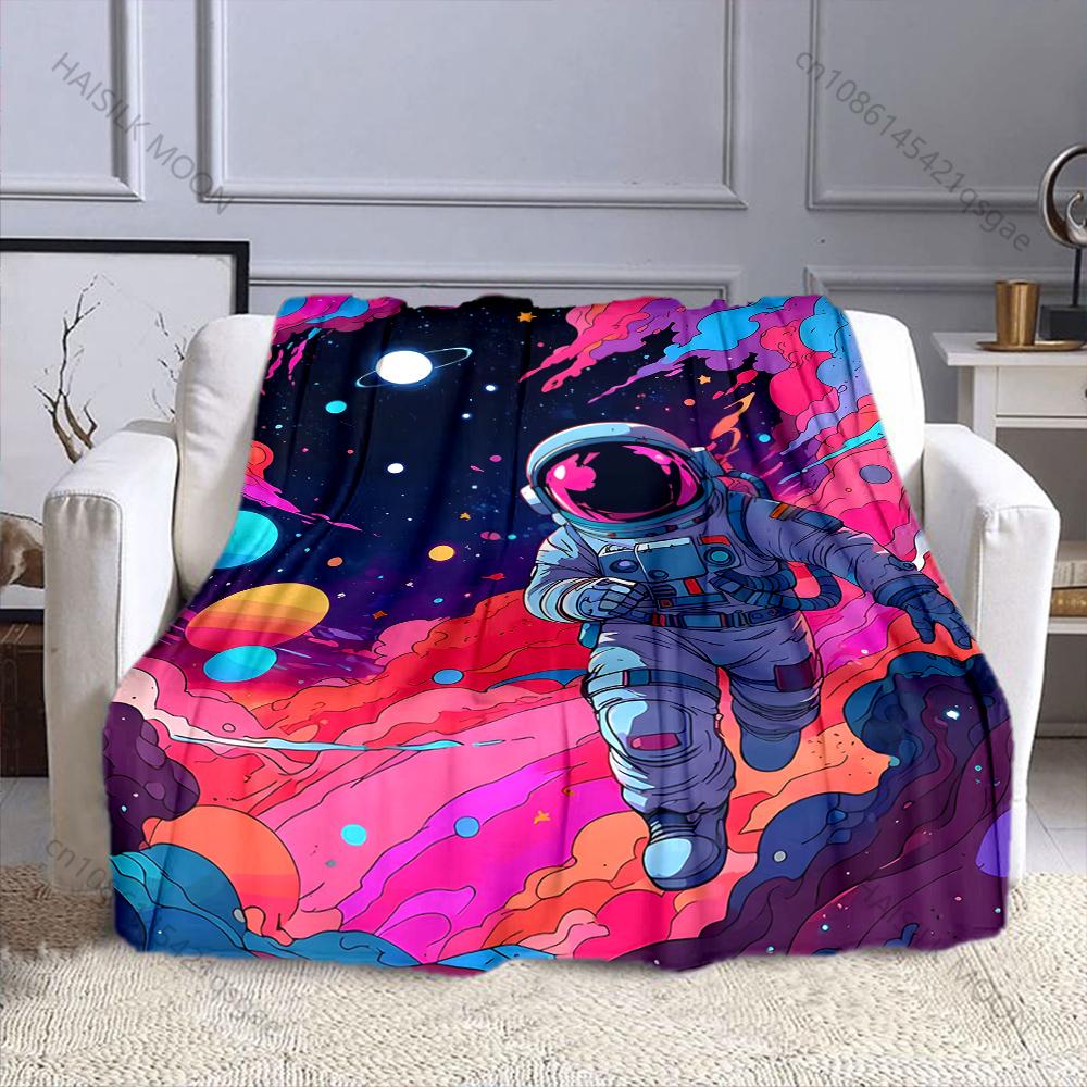 Astronaut space colorful abstraction Print Blanket Flannel Material Soft Warm for All Seasons Home Outdoor Camping Picnics RV