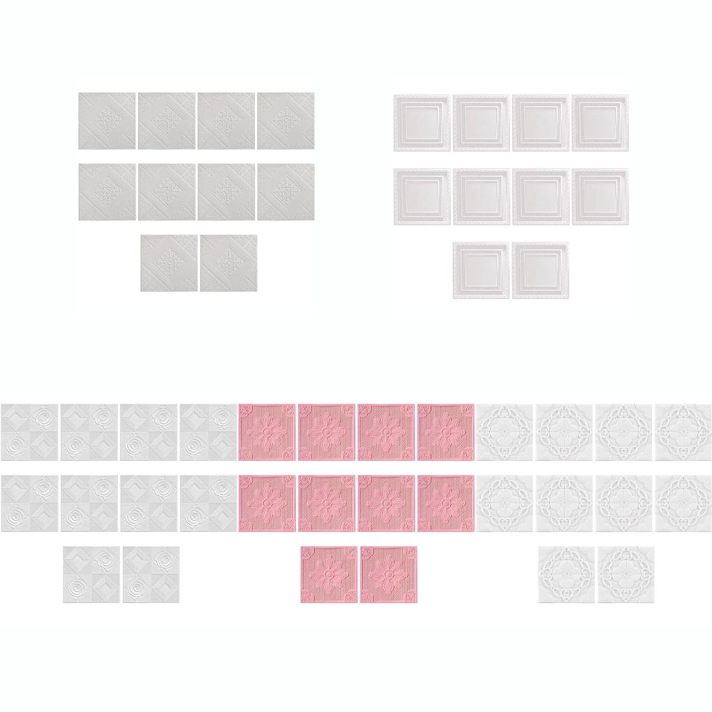 10 штук Самоклеящиеся потолочные плитки Водонепроницаемая пенопластовая панель для DIY домашнего декора 3D пенопластовая наклейка на стену