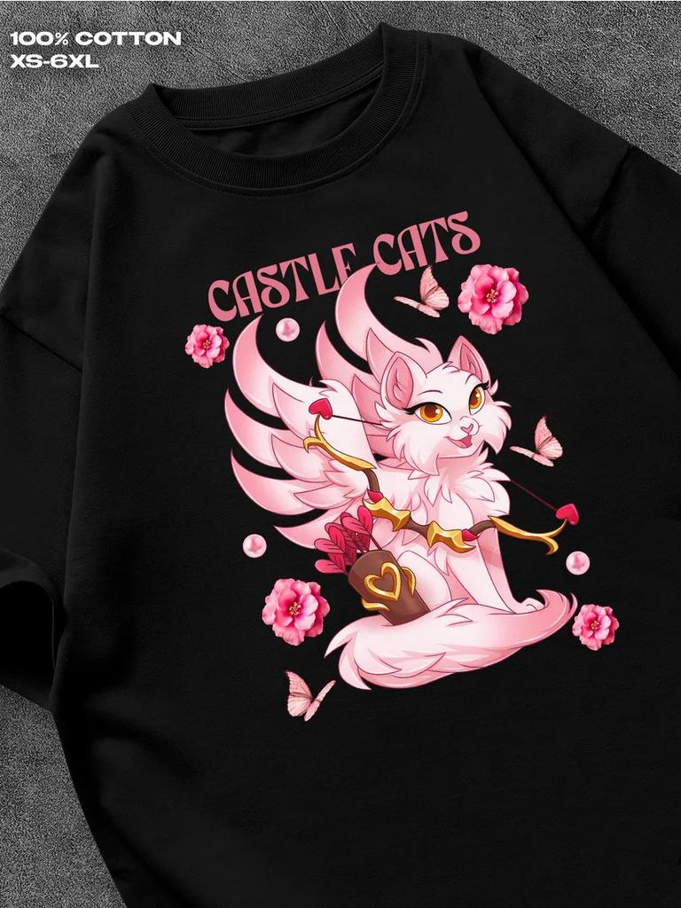 Castle Cats black T‑shirt Mens Tshirt Womens Tshirts with Letters Print Short Sleeves T-Shirt Casual Street Tee Shirt Top