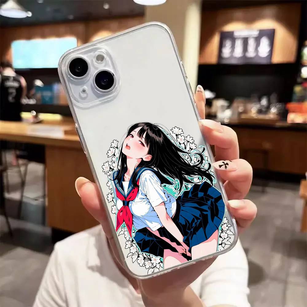 Милая аниме-девушка Роскошный прозрачный чехол для телефона для iPhone 17 16 15 Pro Max 14 13 12 11
