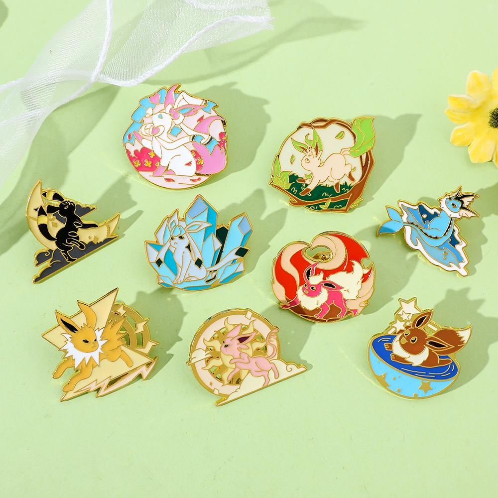 Эмалевые значки Eeveelution Eevee из аниме, Мультяшная металлическая брошь, Значок Модные украшения, Аксессуары для одежды, шляпы, рюкзака, Подарки