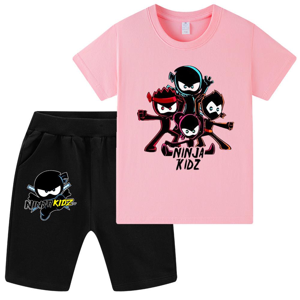 WA1172 Детские Девочки Мальчики NINJA KIDZ Мультяшный Принт Круглый Вырез Короткий Рукав Футболка Шорты Комплекты