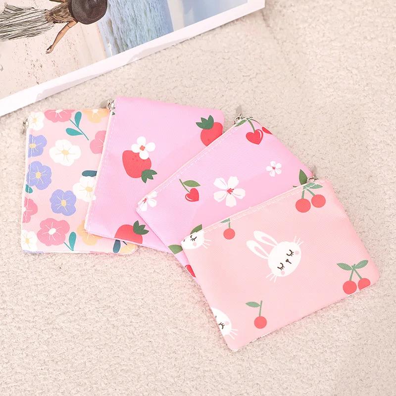 Маленький карманный мини-кошелек с цветочным принтом, небольшой свежий хлопковый цветочный мультяшный тканевый мешочек для карточек, женский студенческий кейс для хранения монет