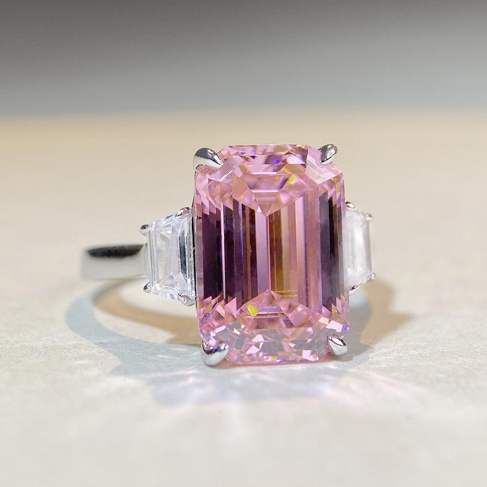 Emerald Cut Pink Zircon Diamond 925 Silver Ring for Women