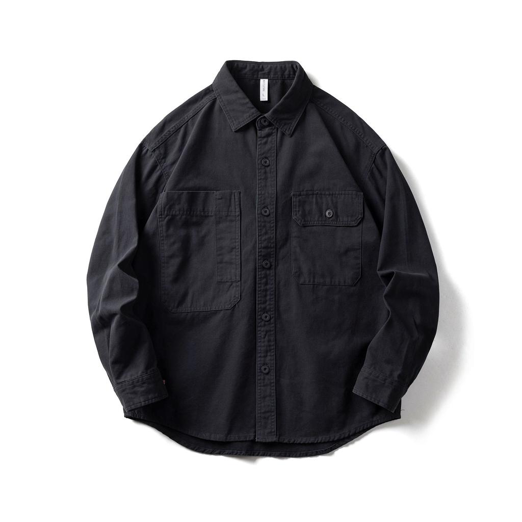 Японский стиль рабочая одежда хлопковые мужские рубашки весна/осень повседневная рубашка с длинным рукавом уличная одежда двойной карман свободный топ на пуговицах