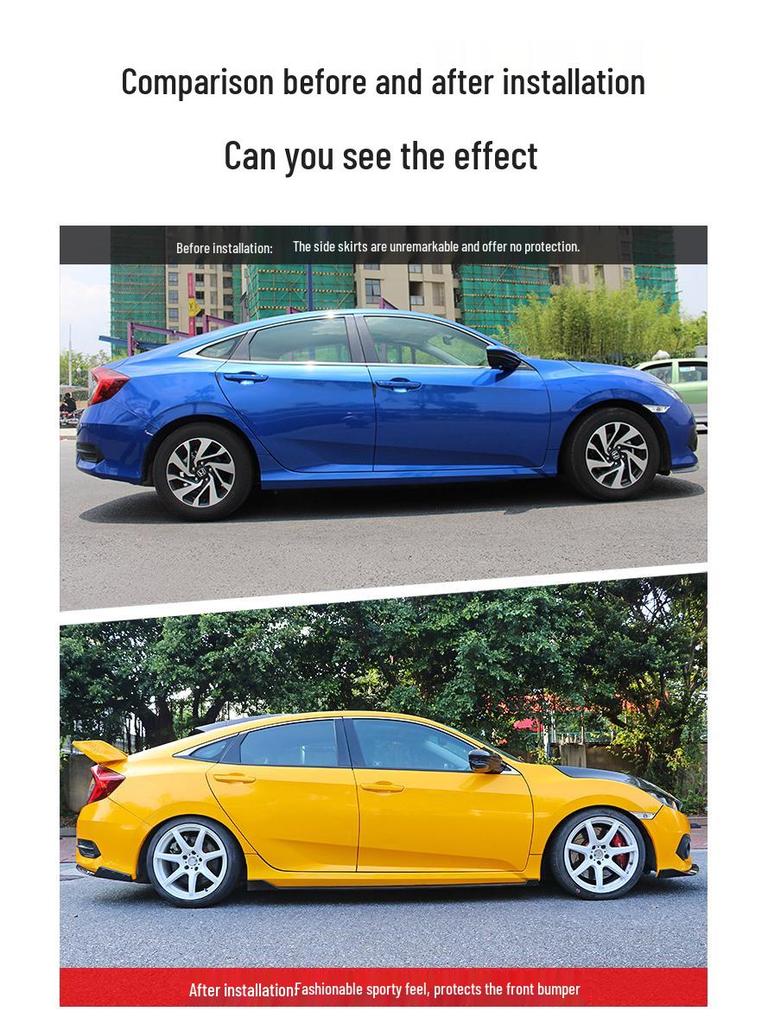 Carbon Fiber Style Side Skirts for 2016-2019 Honda Civic Sport (10th Gen) - Gloss Black