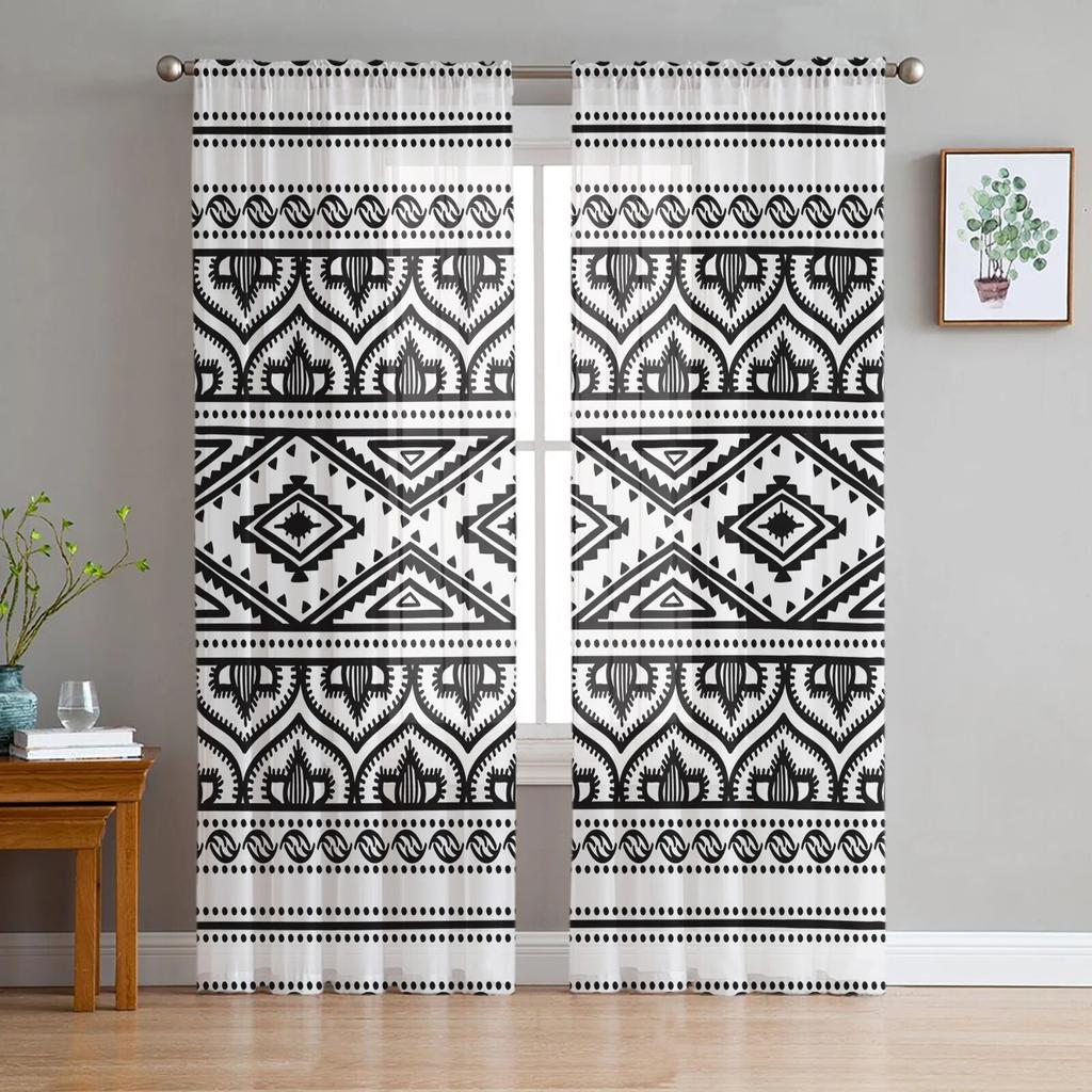 Черно-белые тюлевые шторы с неправильной геометрией для гостиной, спальни, декор, шифоновая прозрачная вуаль, кухонная оконная занавеска