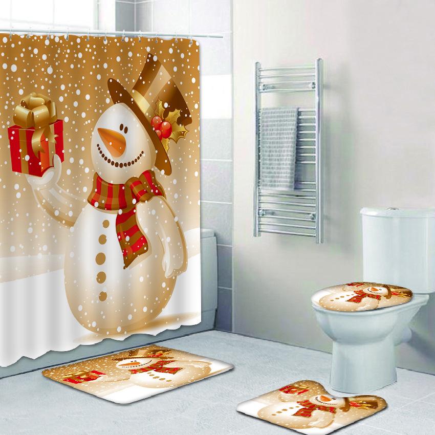 Новая Рождественская елка, 3D печать, занавеска для душа, полиэстер, водонепроницаемый красный колокольчик, напольный коврик, туалетный набор, аксессуары для ванной, защита от плесени