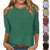 Womens Sexy Cold Shouler 3/4 Sleeve T-Shirts O-Neck Cute Tops Solid Basic Tees Summer Pullover