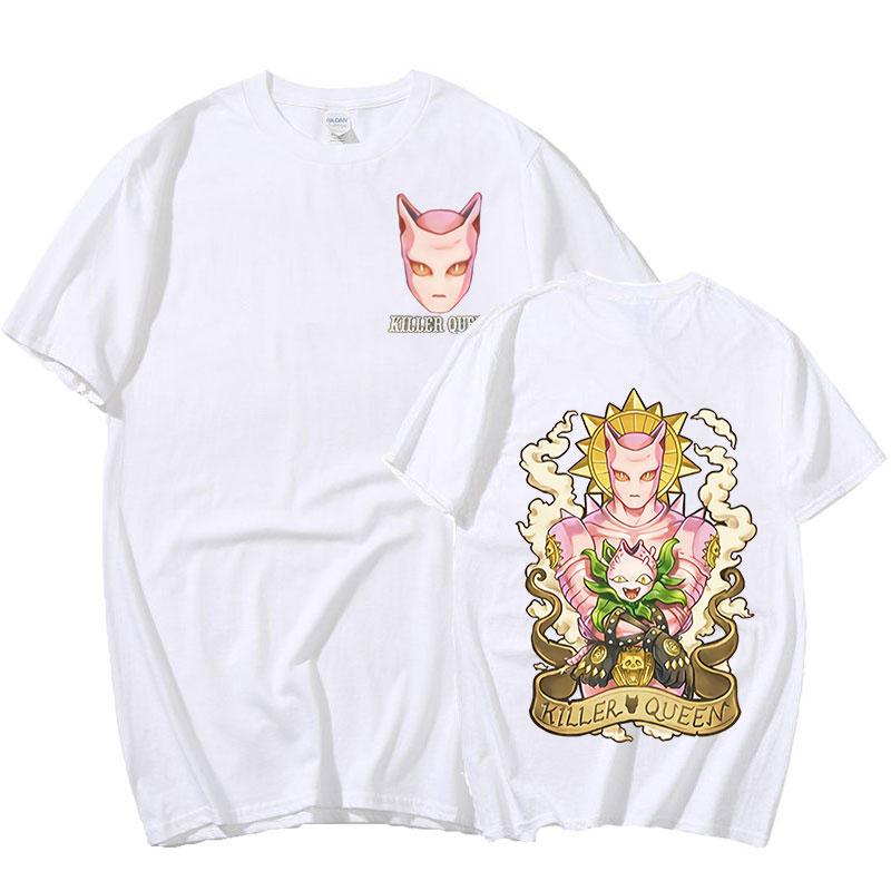 Японское аниме Jojo Bizarre Adventure Футболки с двусторонним принтом Cool Queen Manga Графические топы Женская и мужская модная футболка большого размера