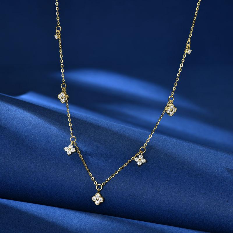 Anziw 2mm Moissanite Pendant Necklace for Women 925 Silver Four Clover Flower Clavicle Necklaces Charm Valentine Gift 2025 Trend