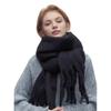 Women Scarf Solid Color Thickened Knitting Scarf with Tassel Decoration Versatile Design Warm Winter Scarf