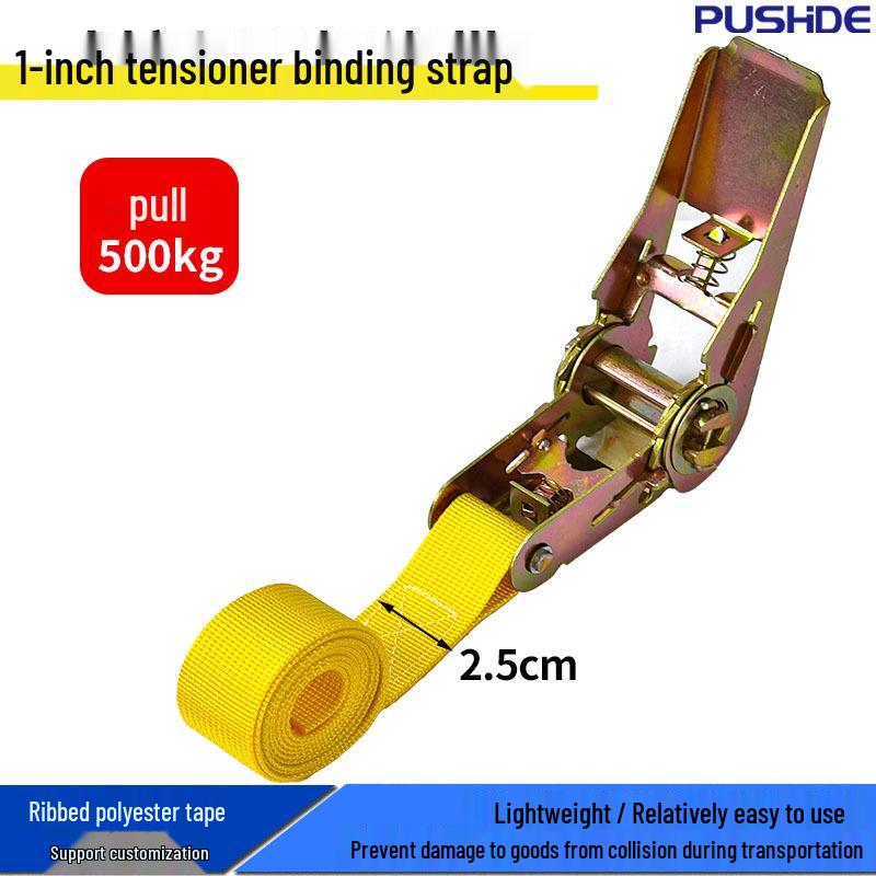 1-Inch Hookless Ratchet Tensioner, Multi-Color Polyester Rope Tightener for Cargo and Pallet Securing.