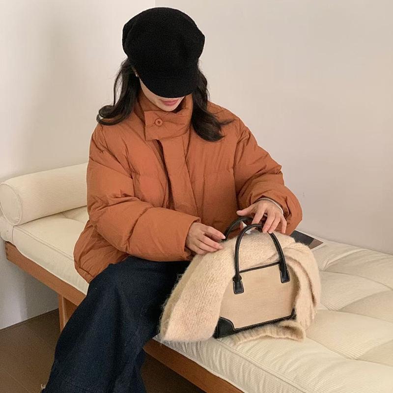 Корейская короткая куртка-пуховик с воротником-стойкой, женская зимняя куртка 2024 года цвета конфет, утолщенная, маленькая белая, на утином пуху