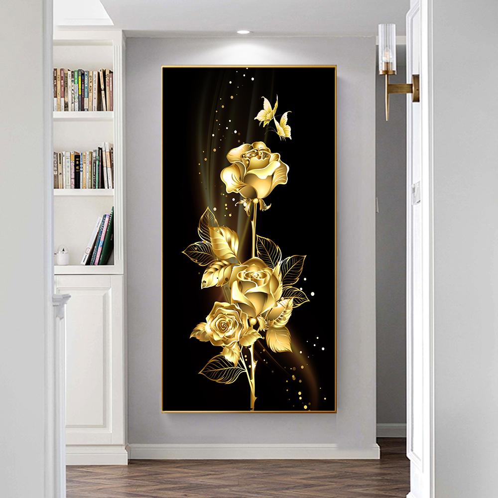Abstract Golden Butterfly Posters and Prints Wall Art Nordic Rose Flower Painting Canvas Pictures for Living Room Cuadros Decor