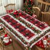 Christmas-Themed Printed Tablecloth, Vintage Country Farmhouse Style, Christmas Wreath for Christmas, New Year's Parties