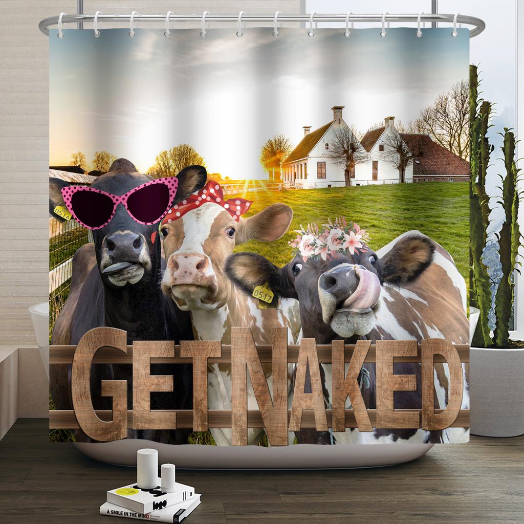 Шторка для душа с фермерскими животными Милая Забавная Корова Курица Свинья Цветок Лошадь Дерево Фермерский дом Амбар Рустикальная Шторка для душа для декора ванной комнаты