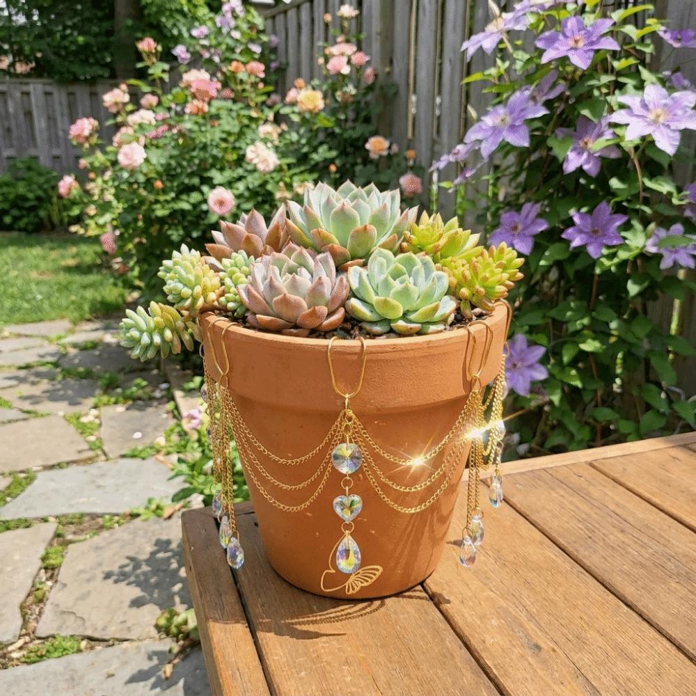 Reflective Flower Pot Crystal Sun Catcher Butterfly Design Hanging Pot Crystal Bonsai