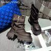 Chunky Women Ankle Boots Platform Designer Mid Heels Shoes 2025 Trend Winter Goth Fashion Classic Pumps Motorcycle Botas Mujer