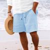 Cotton Linen Shorts with Multiple Pockets Drawstring Men's Striped Beach Pants Shorts Men’s