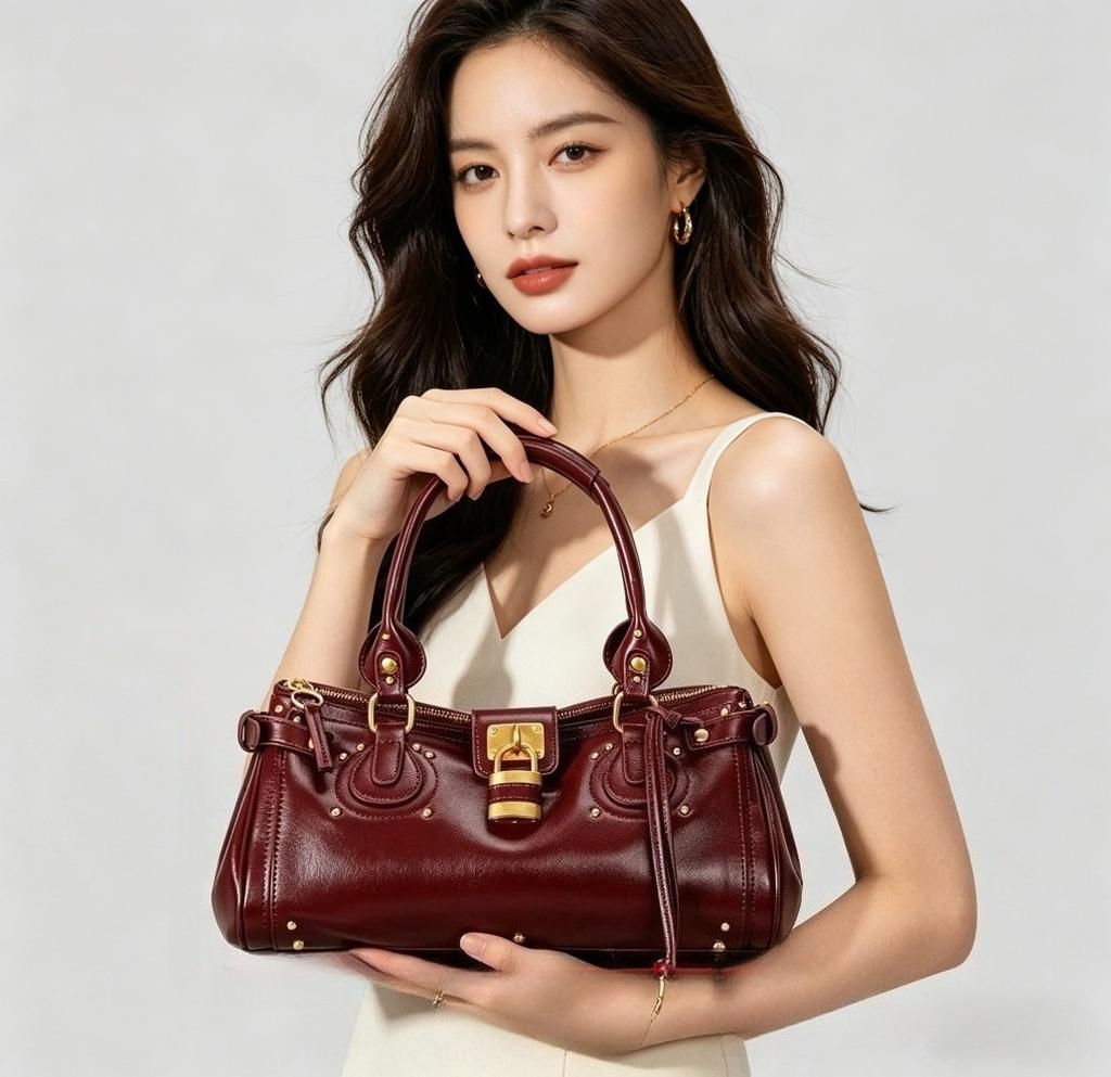 Popular Y2K Spicy Girl Style Retro Lock Decor Handbag For Women Large Capacity Commuter Top Handle Shoulder Tote Bag