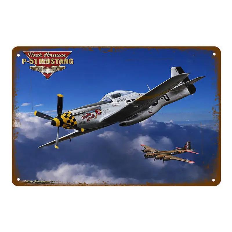 Vintage Airplane Metal Signs Fighter Jet Plane Posters Retro Aircraft Plate Metal Plaque Painting Living Room Home Wall Decor