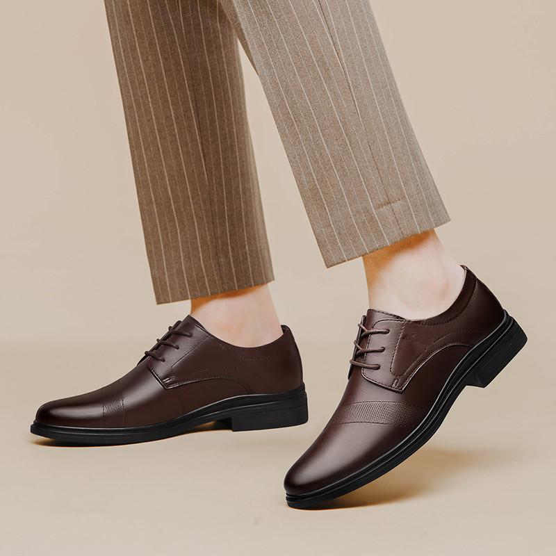 Men's Genuine Leather Lace-Up Oxford Shoes Classic Formal Business Dress Shoes Comfortable Slip-Resistant Sole for Wedding Flats