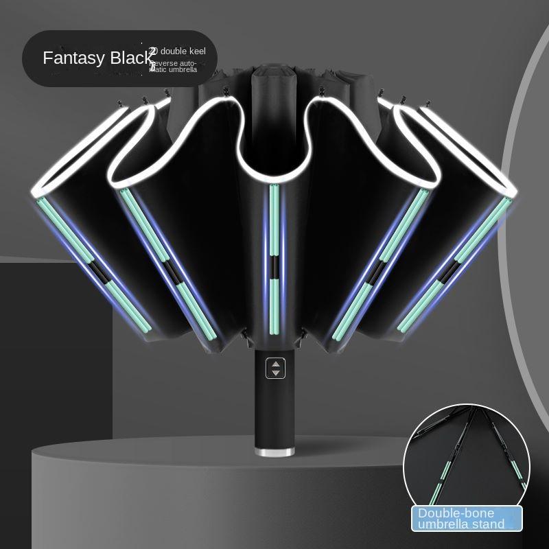 Компактный размер, сапфирово-синий автоматический зонт-наоборот - Водонепроницаемый, защита от УФ-лучей, стильный складной дизайн с двухспицевой конструкцией и надежной фиксацией