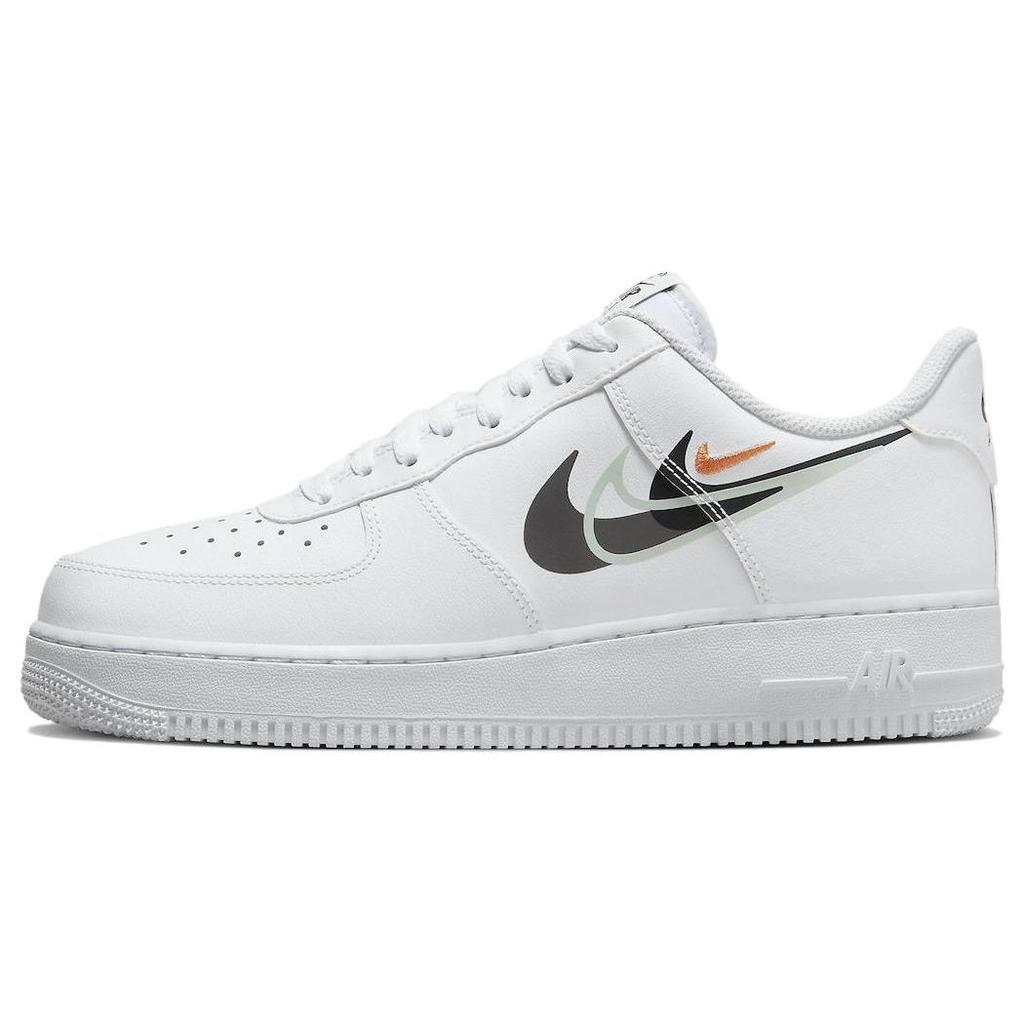 Nike Air Force 1 07 Multi Swoosh — белые черные мужские кроссовки светло-серебристые, средне-пепельные FN7807-100