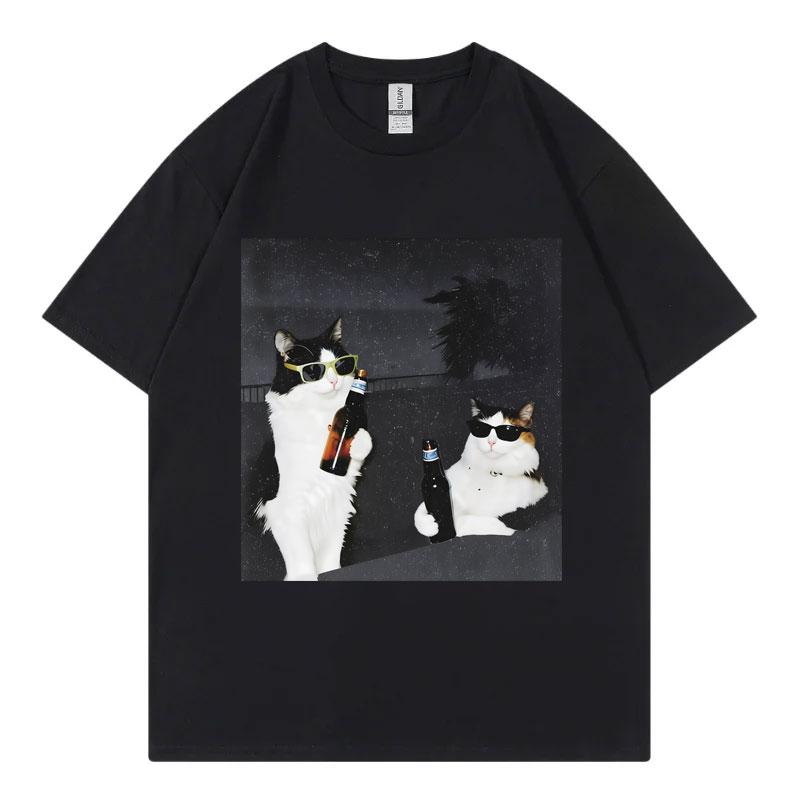 Beer Cat Buddy Funny Meme Tshirt Unisex Unisex Fashion Vintage Short Sleeve T Shirt Summer Casual Loose Cotton Tshirts Streetwear