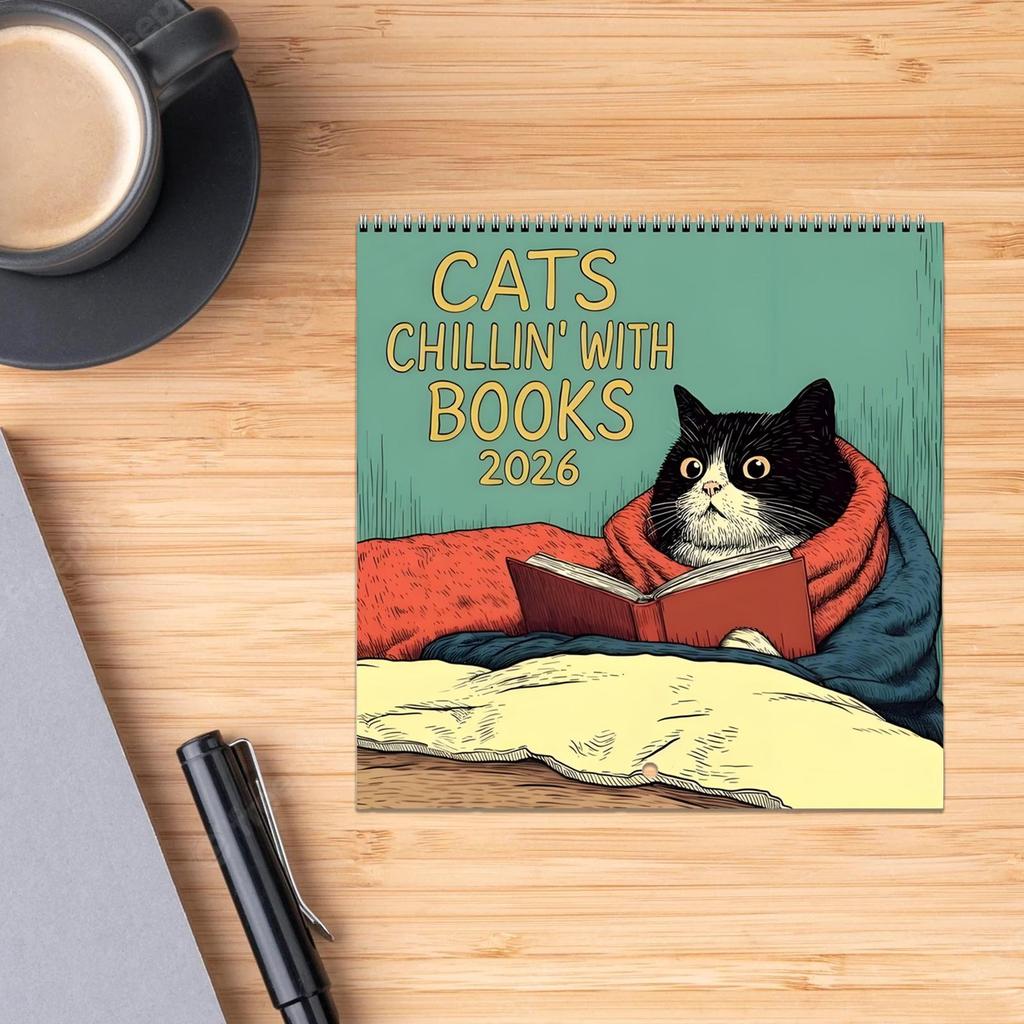 Wall Calendar 2026 Cute Reading Cat Pattern Calendar 12 Monthly Schedule Calendar Family Daily Plan Organizer For Office School