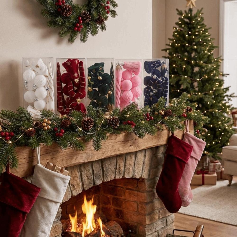 10pcs Multicolor Christmas Tree Hanging Ornaments Flocking Christmas Ball  Home Party Decor