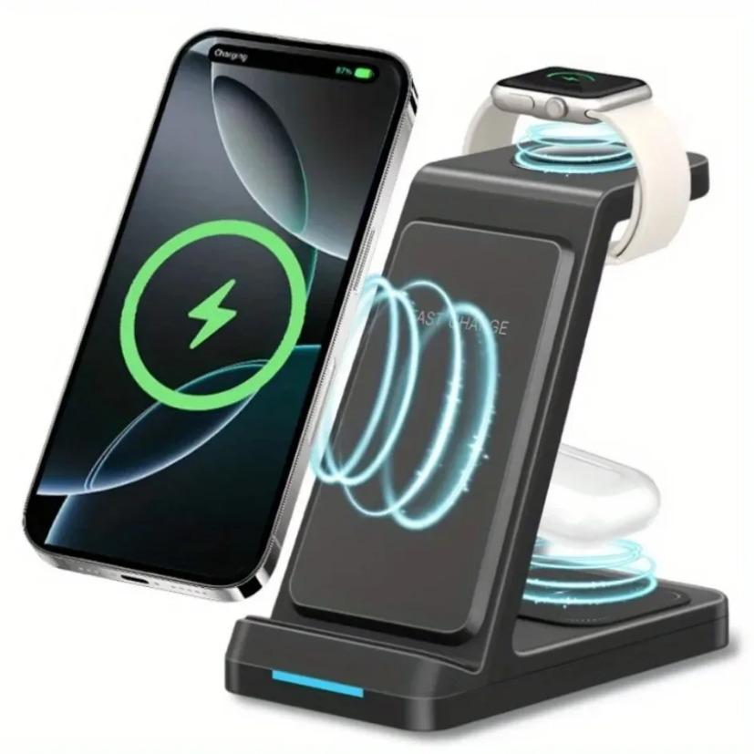 Wireless Charger Stand 3 in 1 Fast Charging Station for iPhone 16 15 14 13 12 Pro Max iWatch 10/9/8/7/6/5/4/3 Airpods 4/3/2/