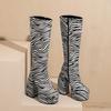 Fashion Women's Boots Winter Fashion Zebra Print Wedding Catwalk Sexy Thick Heel Knee-high Boots Pattern Leather Zipper Motorcycle Boots