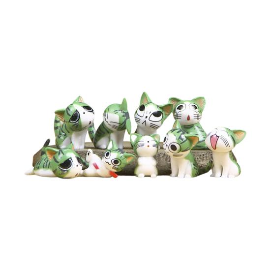 9 шт. Мультяшная фигурка кошки ПВХ Статуэтка котенка Мини-фигурка животного Декорация для дома, офиса, рабочего стола