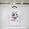 Casablanca Short Sleeve T-Shirt Couples Round Neck Loose Fit Cotton Casual Daily Wear