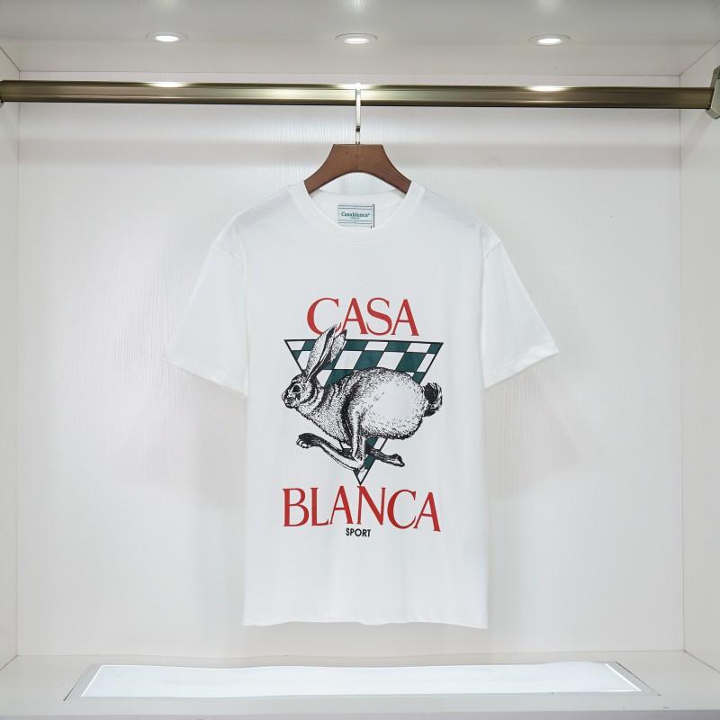 Casablanca Short Sleeve T-Shirt Couples Round Neck Loose Fit Cotton Casual Daily Wear