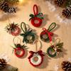 Decorative Holiday Wreath Mini Christmas Ornament, Miniature Artificial with Bow, Seasonal Tree Decor Pinecone, Xmas Hanging for Party