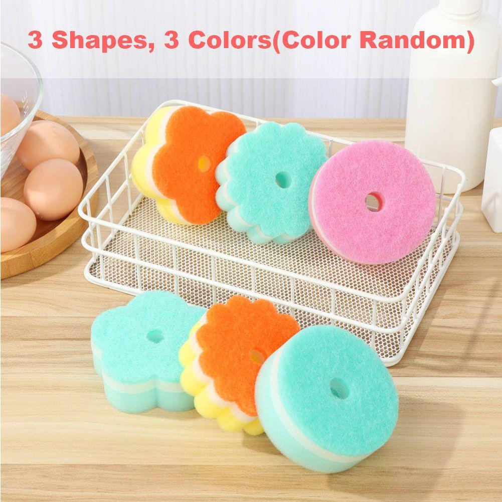Home Wash Dishes Sponge Sponge Brush Tableware Flower Dishwashing Sponge Scouring Pads Round Shape