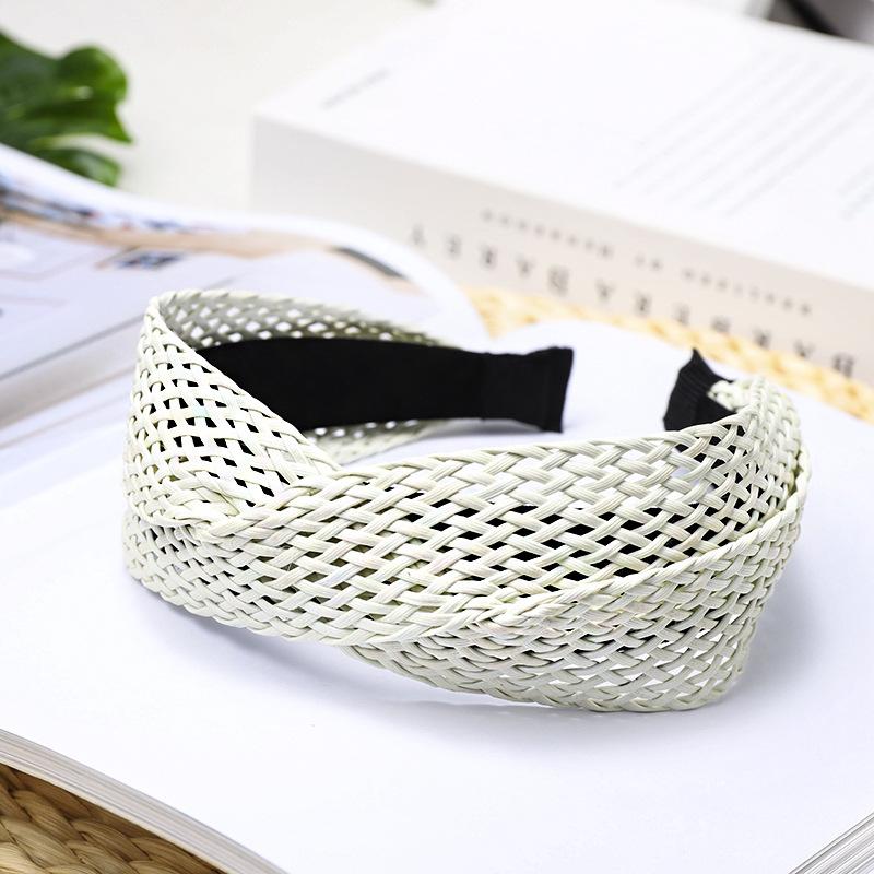 Пляжный стиль Соломенная повязка на голову Бохо Повязка для волос Плетение Крест Обруч для волос Летняя Женская повязка Широкополая Шляпа Головной убор Аксессуары для волос