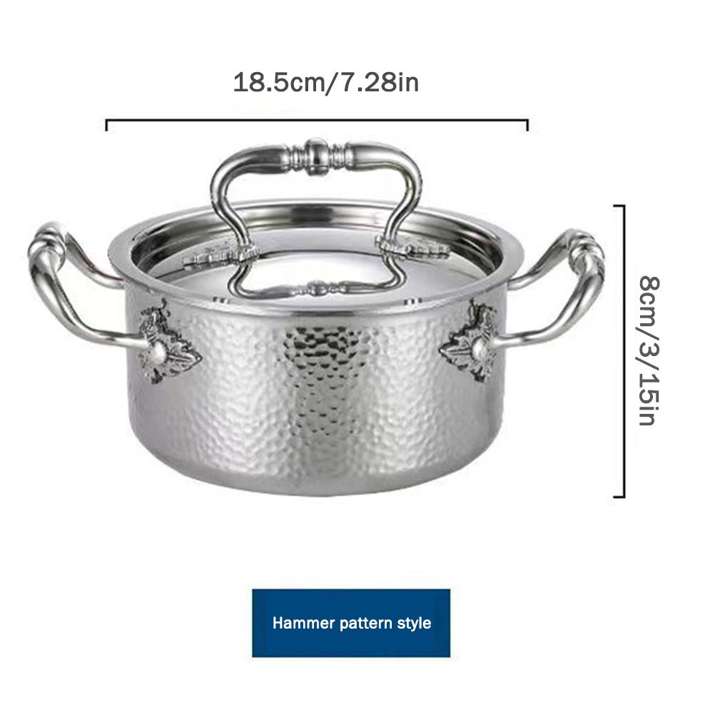 Кастрюля из нержавеющей стали 304 с двумя ручками, утолщенная, с чеканным узором, одинарная кастрюля с крышкой, домашняя самонагревающаяся кастрюля для тушения, посуда
