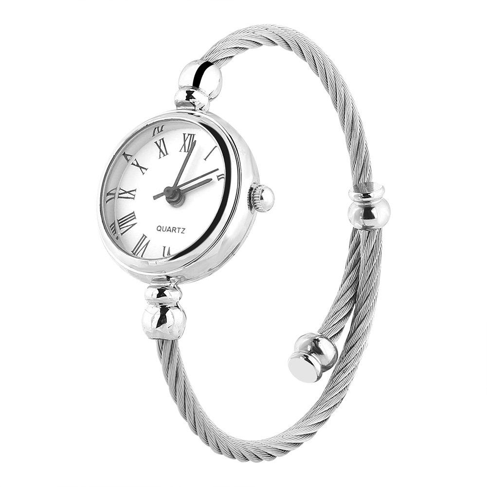 4 Colors Bracelet Watch Women Analog Round Quartz Alloy Strap Open Bracelet Watch Roman White Plate Watch