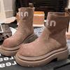 Платформа Ботинки Мартин Женская обувь Мех Письмо Сигаретные ботинки Ботинки Челси Маффин Локомотив Короткие ботинки Инструментальные Ревень Ботинки