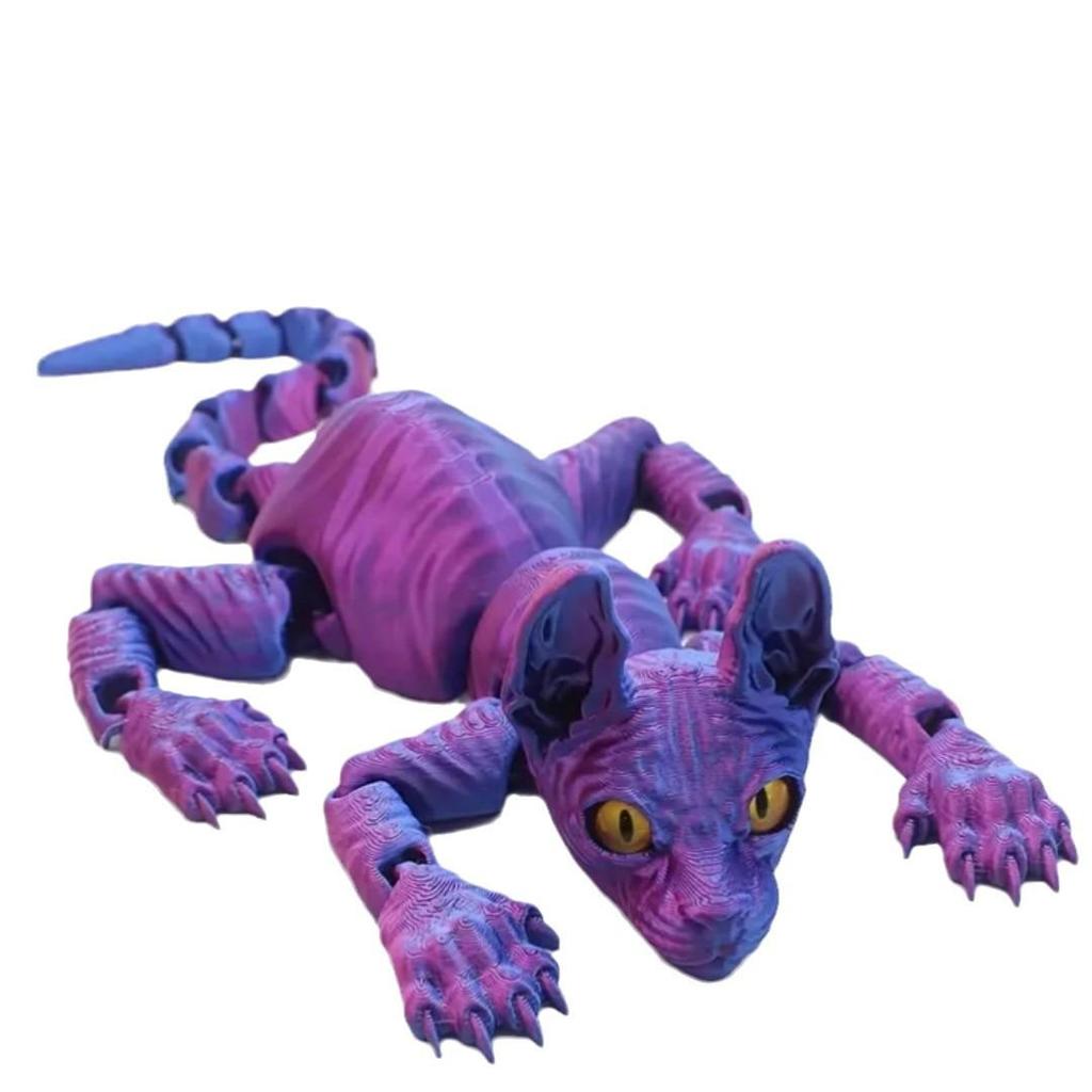 3D Printed Hairless Cat Movable Toy with Random Eyes - Educational and Decorative