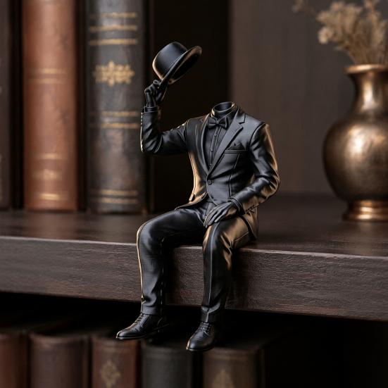 Artistic Bookshelf Accents 3D Printed Sitting Gentleman Ornament, Minimalist Abstract Faceless Figurine, Luxury Interior Design Pieces Aesthetic
