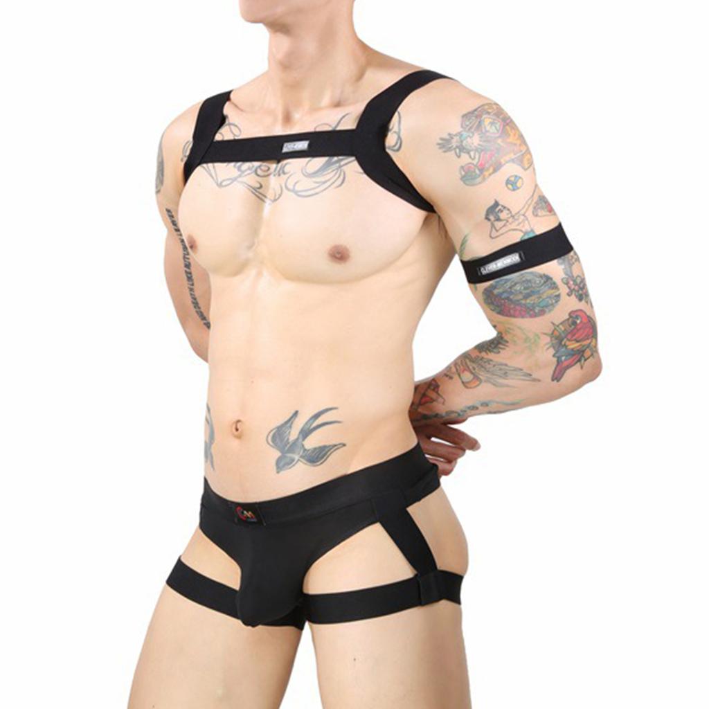 Мужские сексуальные костюмы для нижнего белья, 2 шт., нагрудный ремень с поясом и трусами, комплекты одежды для сна