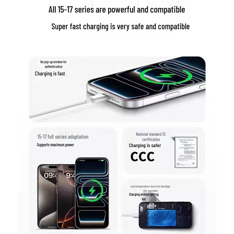 Быстрое зарядное устройство 40 Вт, сертифицированное 3C, для Apple 17 Pro Max