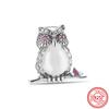 Original Design 925 Sterling Silver Owl Style Pavé Shiny Beads Fit Charms Bracelet Necklace Fashion Jewelry Making