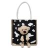 Simple Cute Bear Handbag Ladies Fashion Commuter Canvas Bag Cubic Bear Decoration Canvas Material
